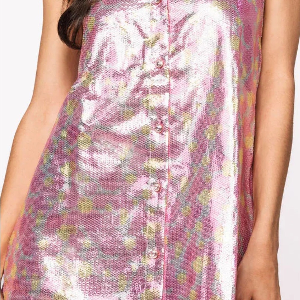 Shimmering Pink and Gold Button-Down Dress